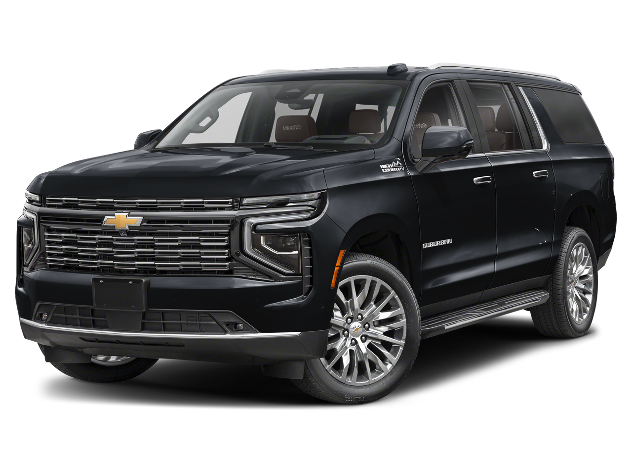 2025 Chevrolet Suburban High Country in Black — front three-quarter view