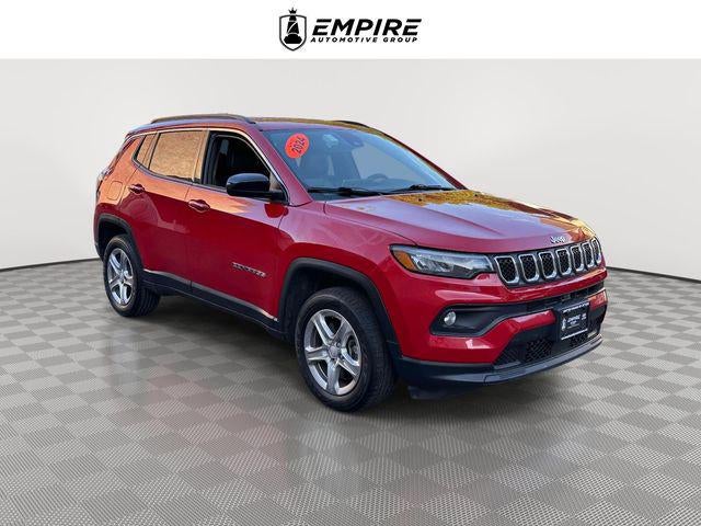 2024 Jeep Compass Latitude in Red Hot Pearlcoat — front three-quarter view