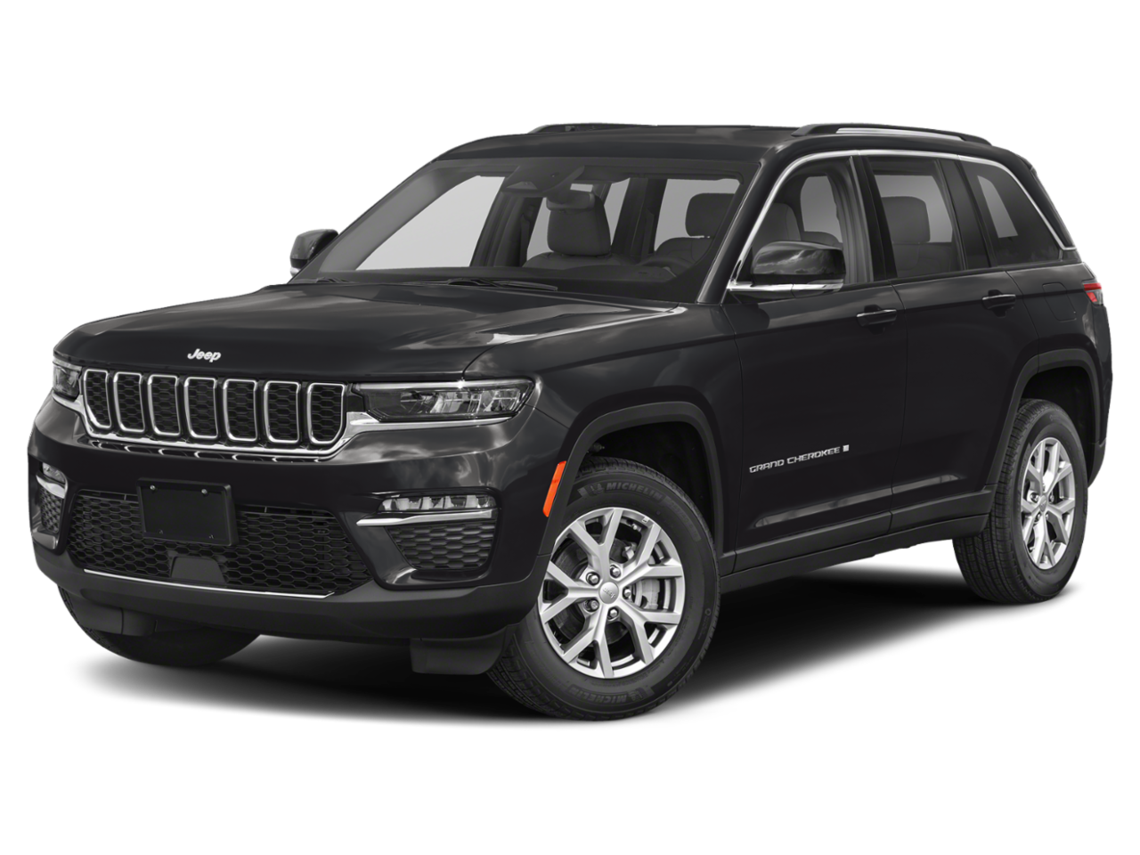 2023 Jeep Grand Cherokee Limited 4x4 in Diamond Black Crystal Pearlcoat — front three-quarter view