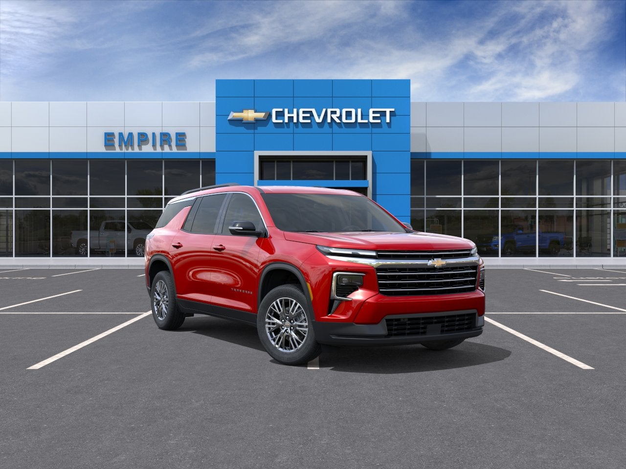2026 Chevrolet Traverse LT in Radiant Red Tintcoat — front three-quarter view