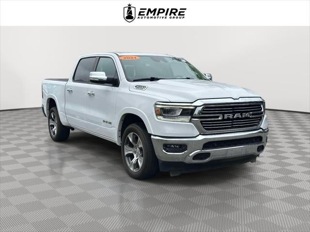 2021 RAM 1500 Laramie in Bright White Clearcoat — front three-quarter view