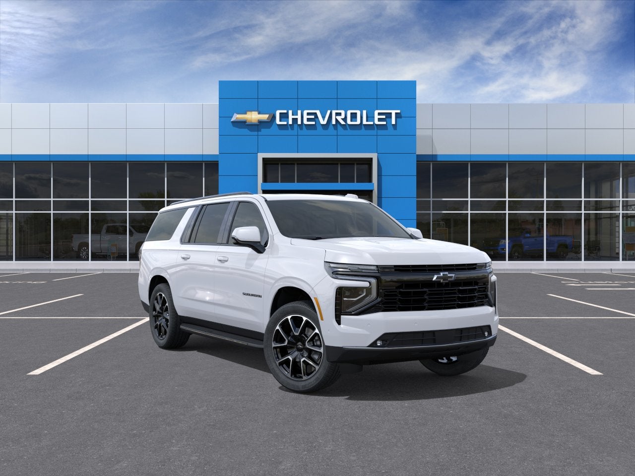 2026 Chevrolet Suburban RST in Summit White — front three-quarter view