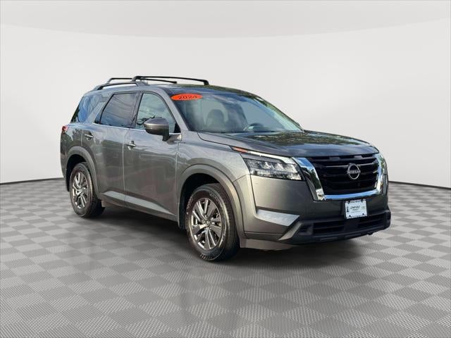 2024 Nissan Pathfinder SV in Gun Metallic — front three-quarter view